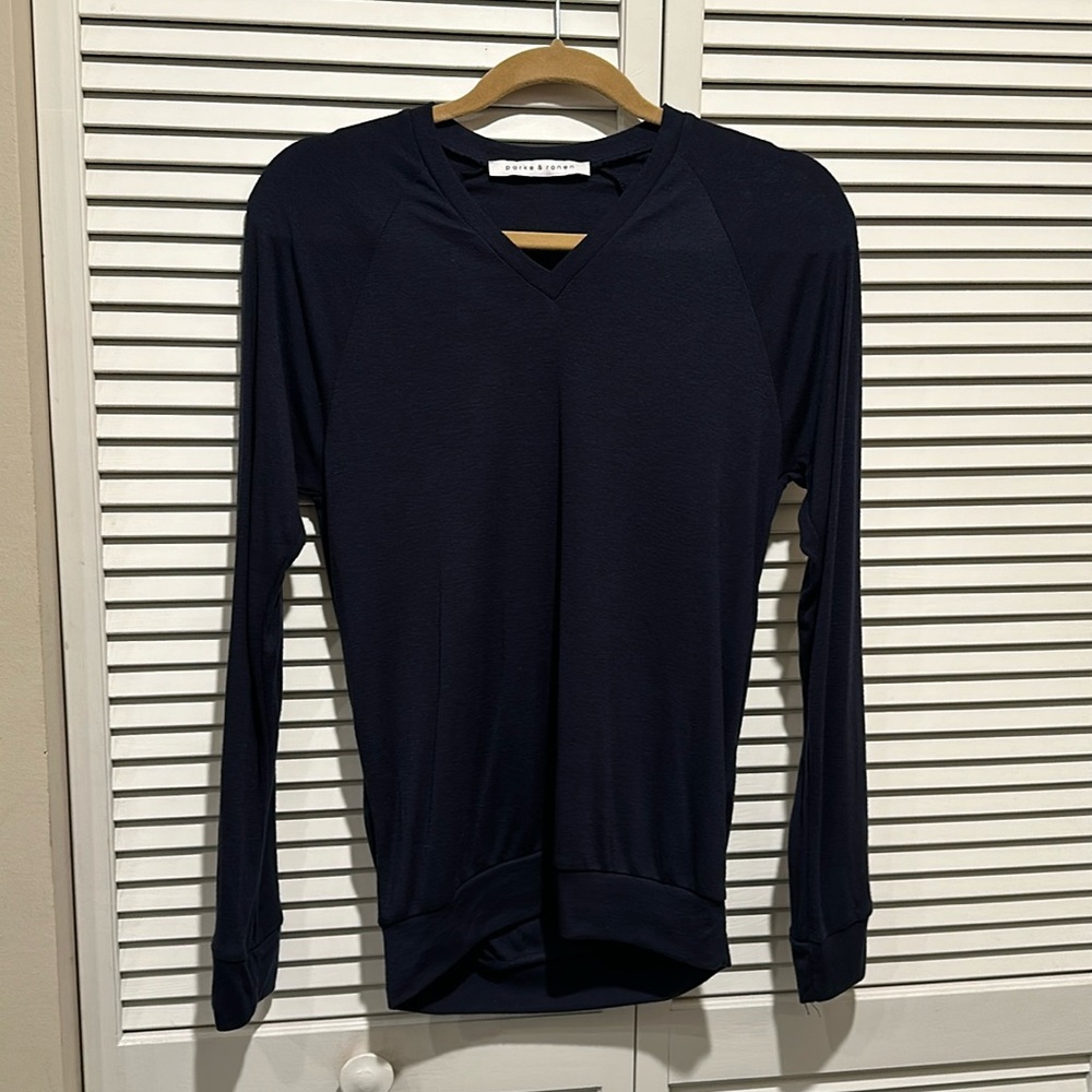 Parke & Ronen navy blue cotton knit sweater. Size small.